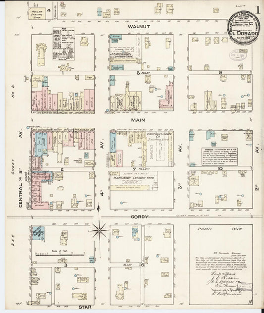 Sanborn Fire Insurance Map from El Dorado, Butler County, Kansas (1884), Sheet #0001 - Complete Map Set gallery image, historic Sanborn map, vintage wall art, Kansas Kansas