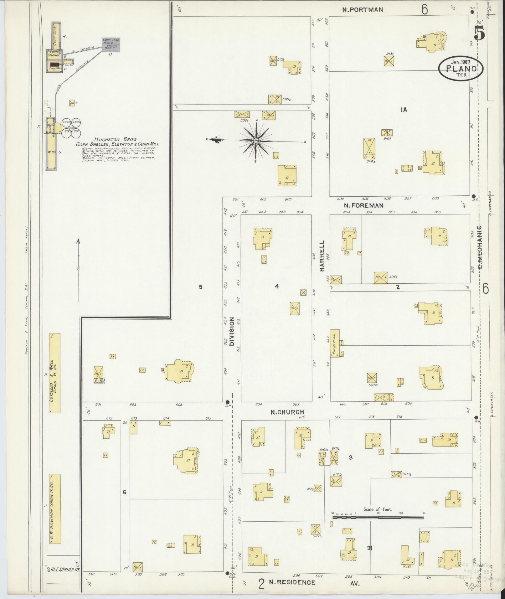 Sanborn Fire Insurance Map from Plano, Collin County, Texas (1907), Sheet #0005 - Historic Sanborn Fire Insurance Map Print, vintage old map wall art, antique decor, genealogy gift, Texas Texas map