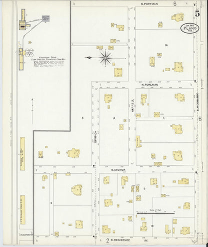Sanborn Fire Insurance Map from Plano, Collin County, Texas (1907), Sheet #0005 - Historic Sanborn Fire Insurance Map Print, vintage old map wall art, antique decor, genealogy gift, Texas Texas map