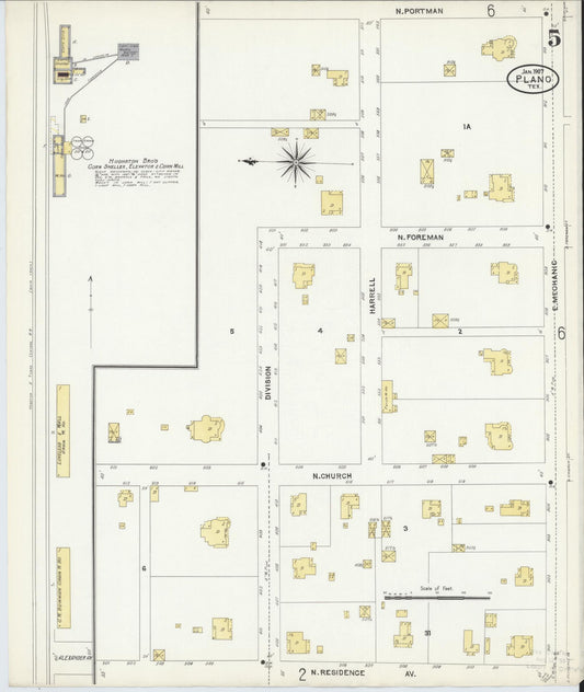 Sanborn Fire Insurance Map from Plano, Collin County, Texas (1907), Sheet #0005 - Historic Sanborn Fire Insurance Map Print, vintage old map wall art, antique decor, genealogy gift, Texas Texas map