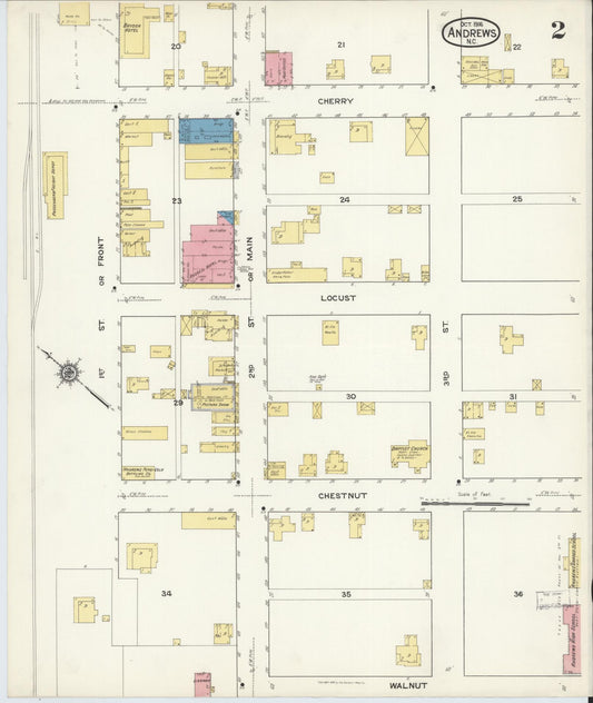 Sanborn Fire Insurance Map from Andrews, Cherokee County, North Carolina (1916), Sheet #0002 - Historic Sanborn Fire Insurance Map Print, vintage old map wall art, antique decor, genealogy gift, North Carolina North Carolina map