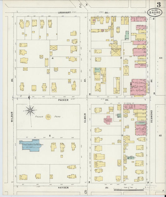Sanborn Fire Insurance Map from Sayre, Bradford County, Pennsylvania (1897), Sheet #0003 - Historic Sanborn Fire Insurance Map Print, vintage old map wall art, antique decor, genealogy gift, Pennsylvania Pennsylvania map