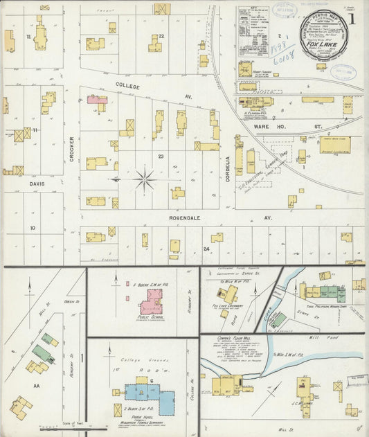Sanborn Fire Insurance Map from Fox Lake, Dodge County, Wisconsin (1898), Sheet #0001 - Complete Map Set gallery image, historic Sanborn map, vintage wall art, Wisconsin Wisconsin