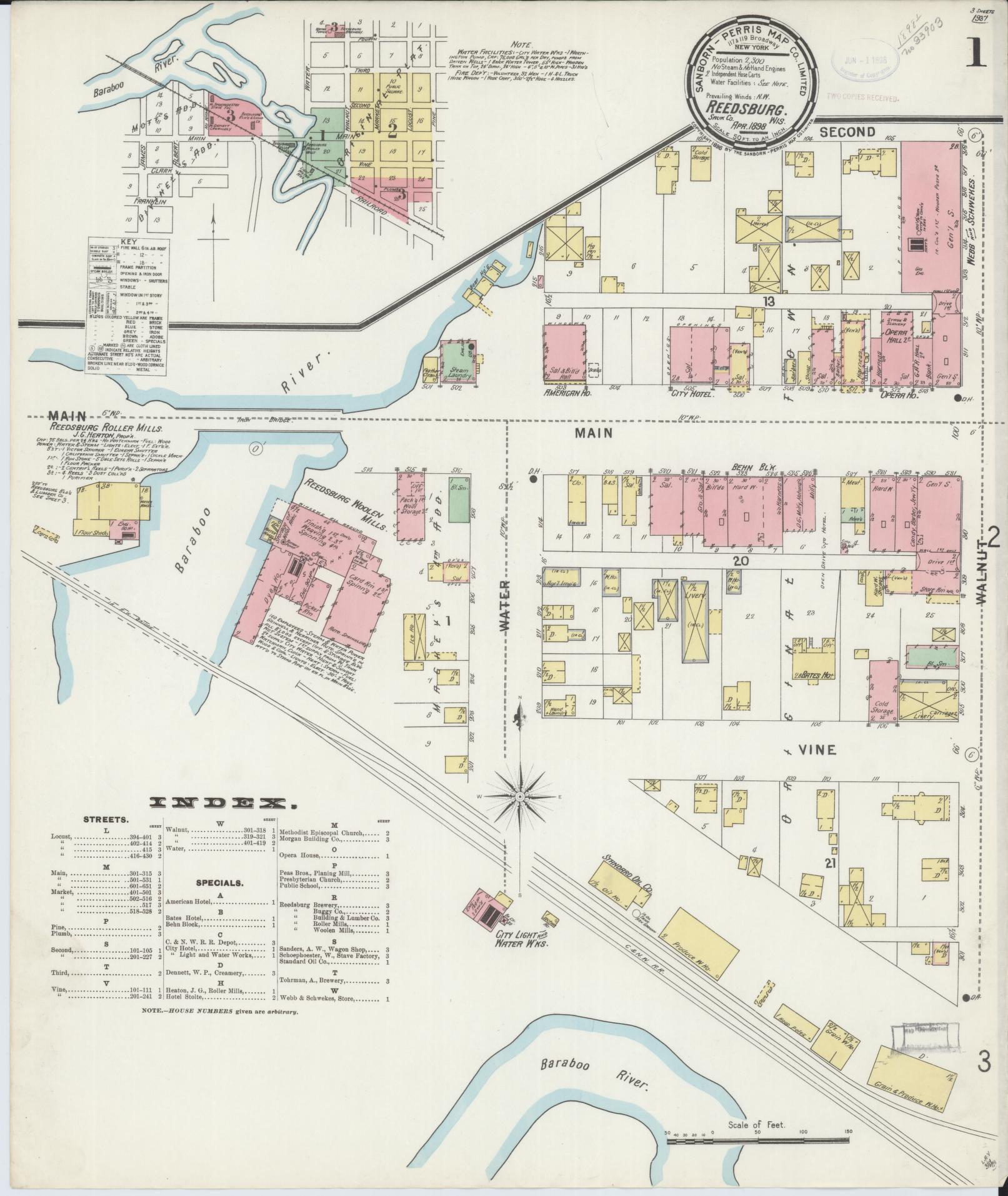 Sanborn Fire Insurance Map from Reedsburg, Sauk County, Wisconsin (1898), Sheet #0001 - Complete Map Set gallery image, historic Sanborn map, vintage wall art, Wisconsin Wisconsin