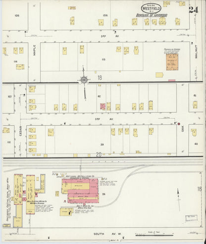 Sanborn Fire Insurance Map from Westfield, Union County, New Jersey (1916), Sheet #0024 - Complete Map Set gallery image, historic Sanborn map, vintage wall art, New Jersey New Jersey