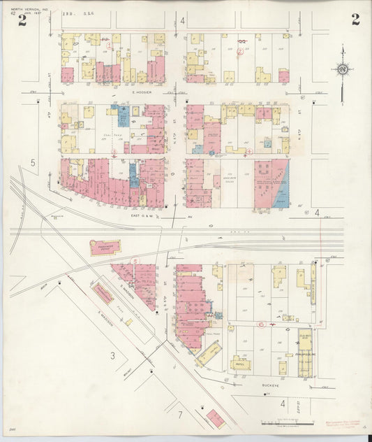 Sanborn Fire Insurance Map from North Vernon, Jennings County, Indiana (1943), Sheet #0002 - Historic Sanborn Fire Insurance Map Print, vintage old map wall art, antique decor, genealogy gift, Indiana Indiana map
