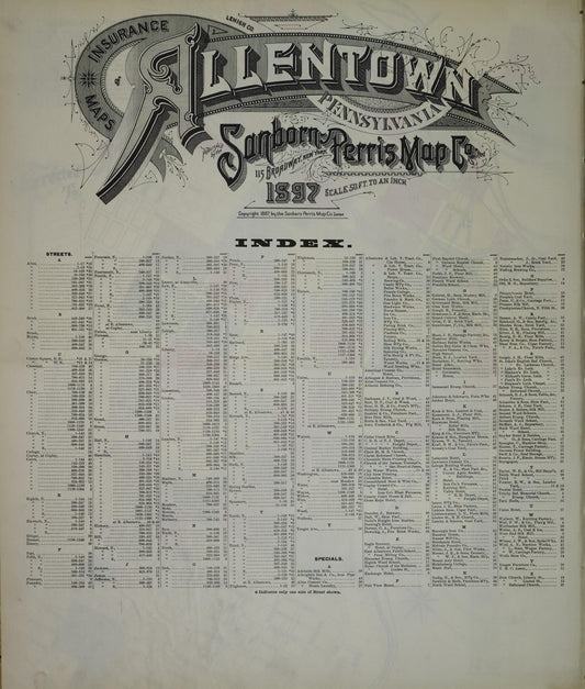 Sanborn Fire Insurance Map from Allentown, Lehigh County, Pennsylvania (1897), Sheet #0001 - Historic Sanborn Fire Insurance Map Print, vintage old map wall art, antique decor, genealogy gift, Pennsylvania Pennsylvania map