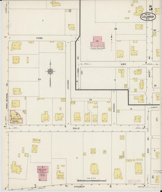 Sanborn Fire Insurance Map from Columbia, Marion County, Mississippi (1915), Sheet #0005 - Historic Sanborn Fire Insurance Map Print, vintage old map wall art, antique decor, genealogy gift, Mississippi Mississippi map