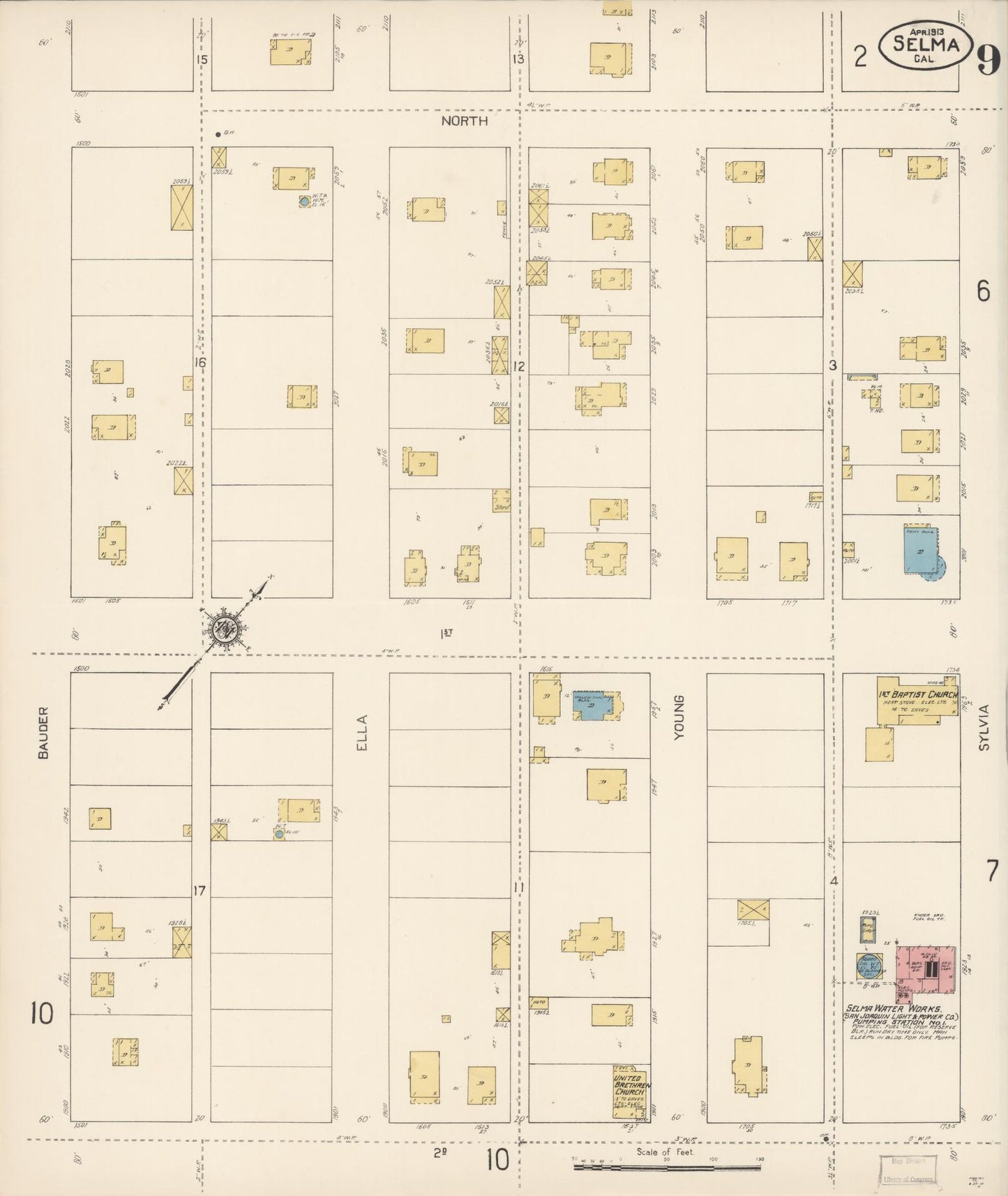 Sanborn Fire Insurance Map from Selma, Fresno County, California (1913), Sheet #0009 - Complete Map Set gallery image, historic Sanborn map, vintage wall art, California California