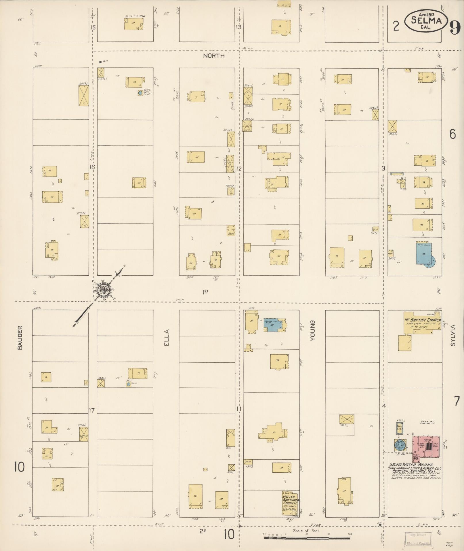 Sanborn Fire Insurance Map from Selma, Fresno County, California (1913), Sheet #0009 - Complete Map Set gallery image, historic Sanborn map, vintage wall art, California California