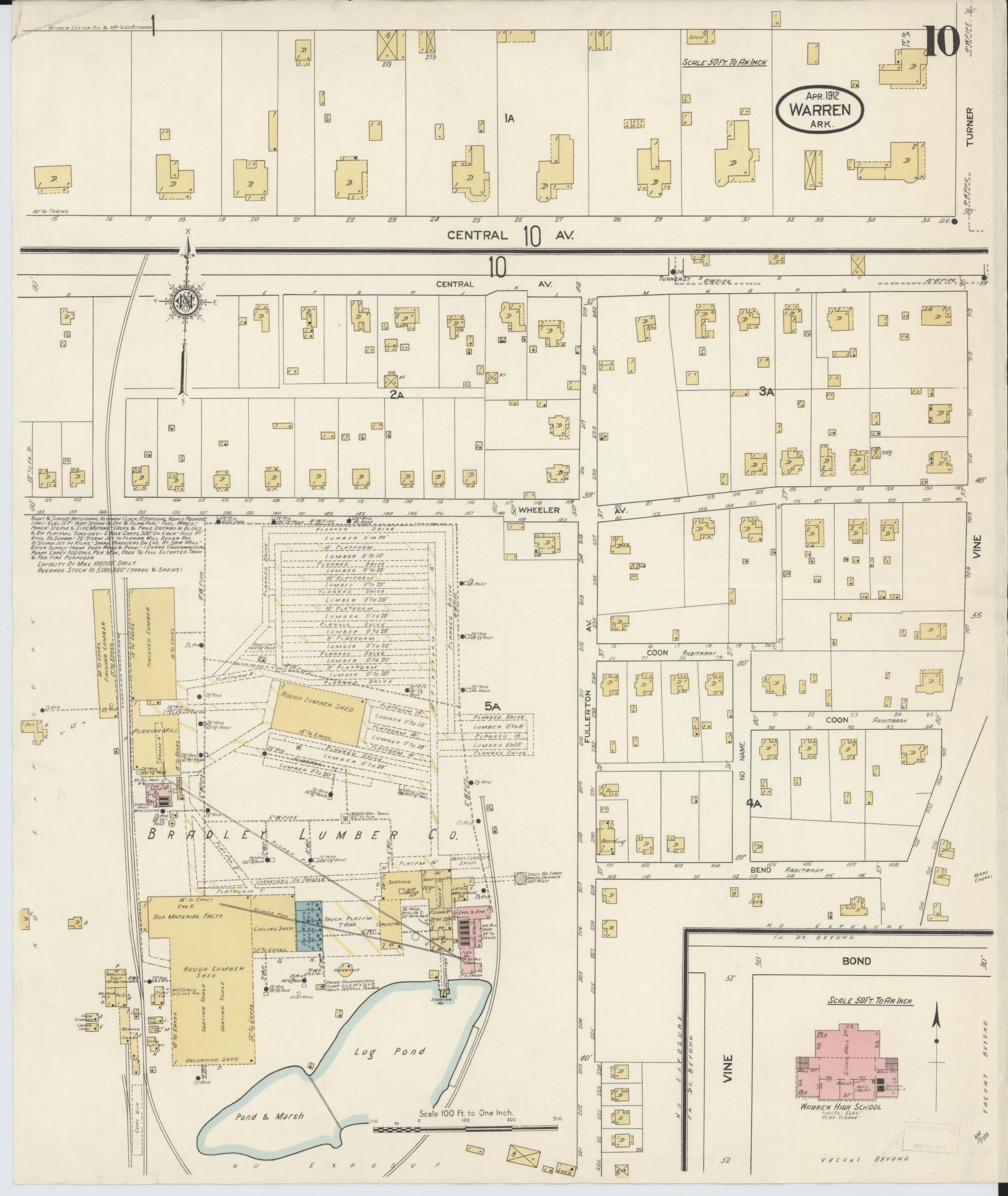 Sanborn Fire Insurance Map from Warren, Bradley County, Arkansas (1912), Sheet #0010 - Historic Sanborn Fire Insurance Map Print, vintage old map wall art, antique decor, genealogy gift, Arkansas Arkansas map