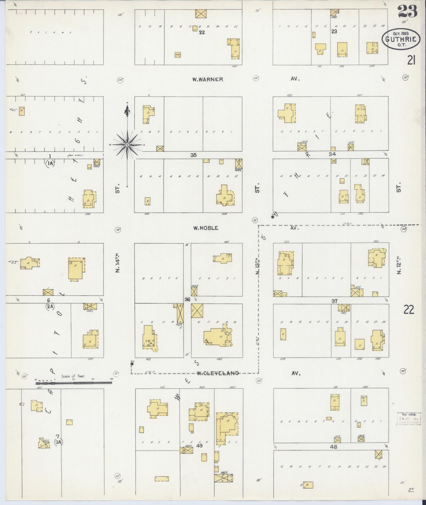 Sanborn Fire Insurance Map from Guthrie, Logain County, Oklahoma (1903), Sheet #0023 - Complete Map Set gallery image, historic Sanborn map, vintage wall art, Oklahoma Oklahoma