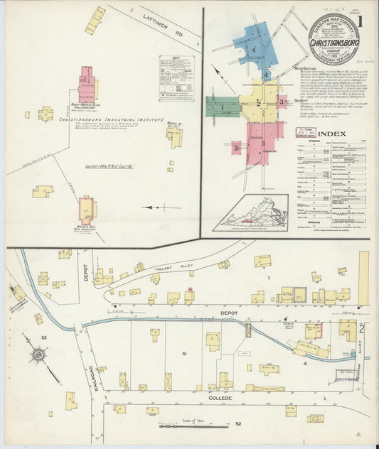 Sanborn Fire Insurance Map from Christiansburg, Montgomery County, Virginia (1913), Sheet #0001 - Complete Map Set gallery image, historic Sanborn map, vintage wall art, Virginia Virginia