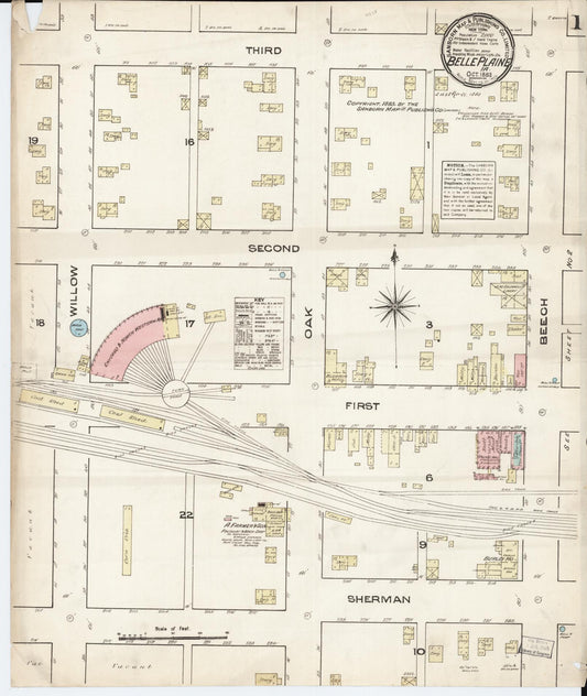 Sanborn Fire Insurance Map from Belle Plaine, Benton County, Iowa (1883), Sheet #0001 - Historic Sanborn Fire Insurance Map Print, vintage old map wall art