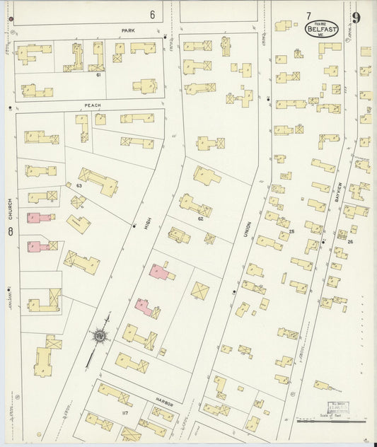 Sanborn Fire Insurance Map from Belfast, Waldo County, Maine (1912), Sheet #0009 - Historic Sanborn Fire Insurance Map Print, vintage old map wall art, antique decor, genealogy gift, Maine Maine map