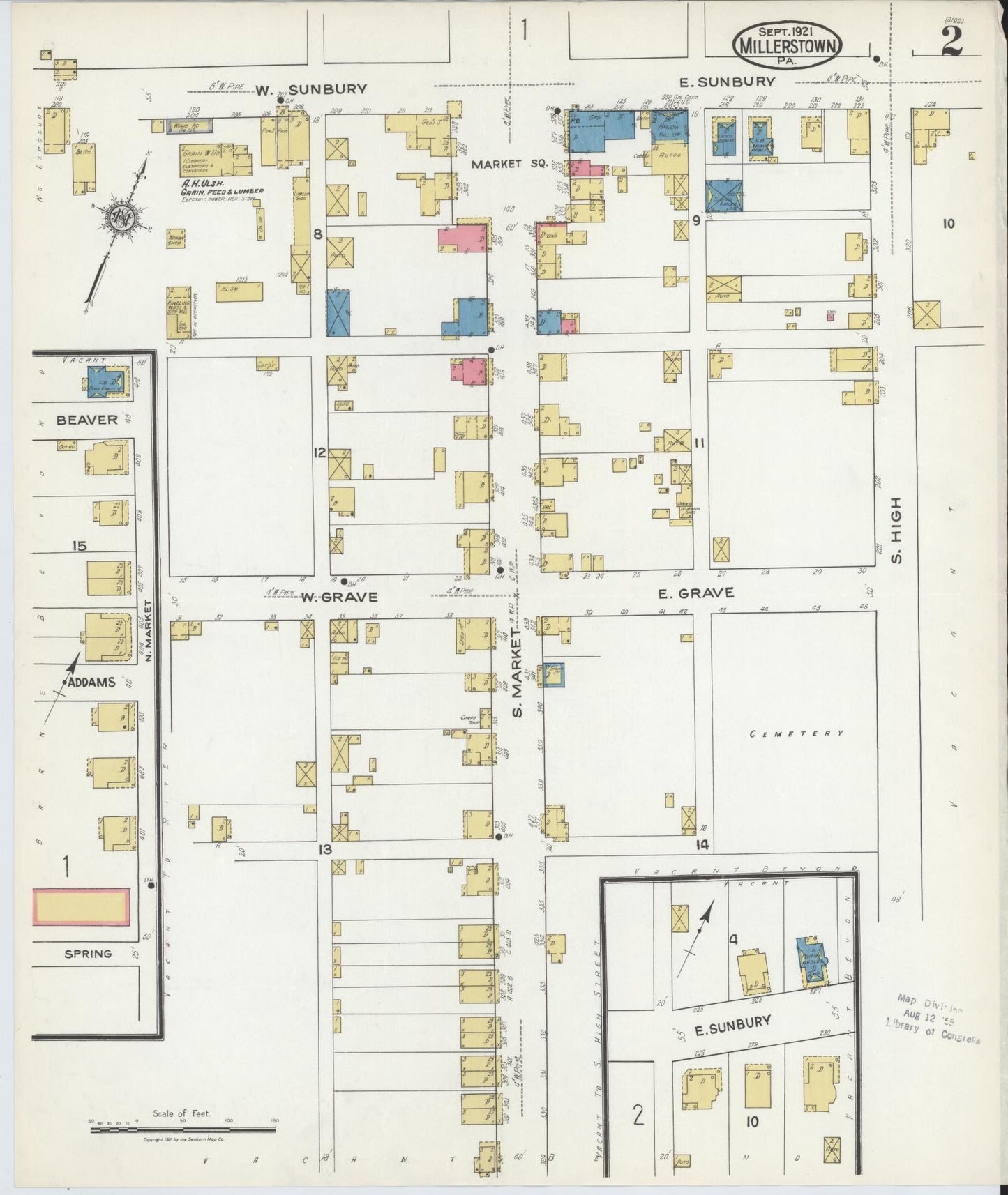 Sanborn Fire Insurance Map from Millerstown, Perry County, Pennsylvania (1921), Sheet #0002 - Historic Sanborn Fire Insurance Map Print, vintage old map wall art, antique decor, genealogy gift, Pennsylvania Pennsylvania map