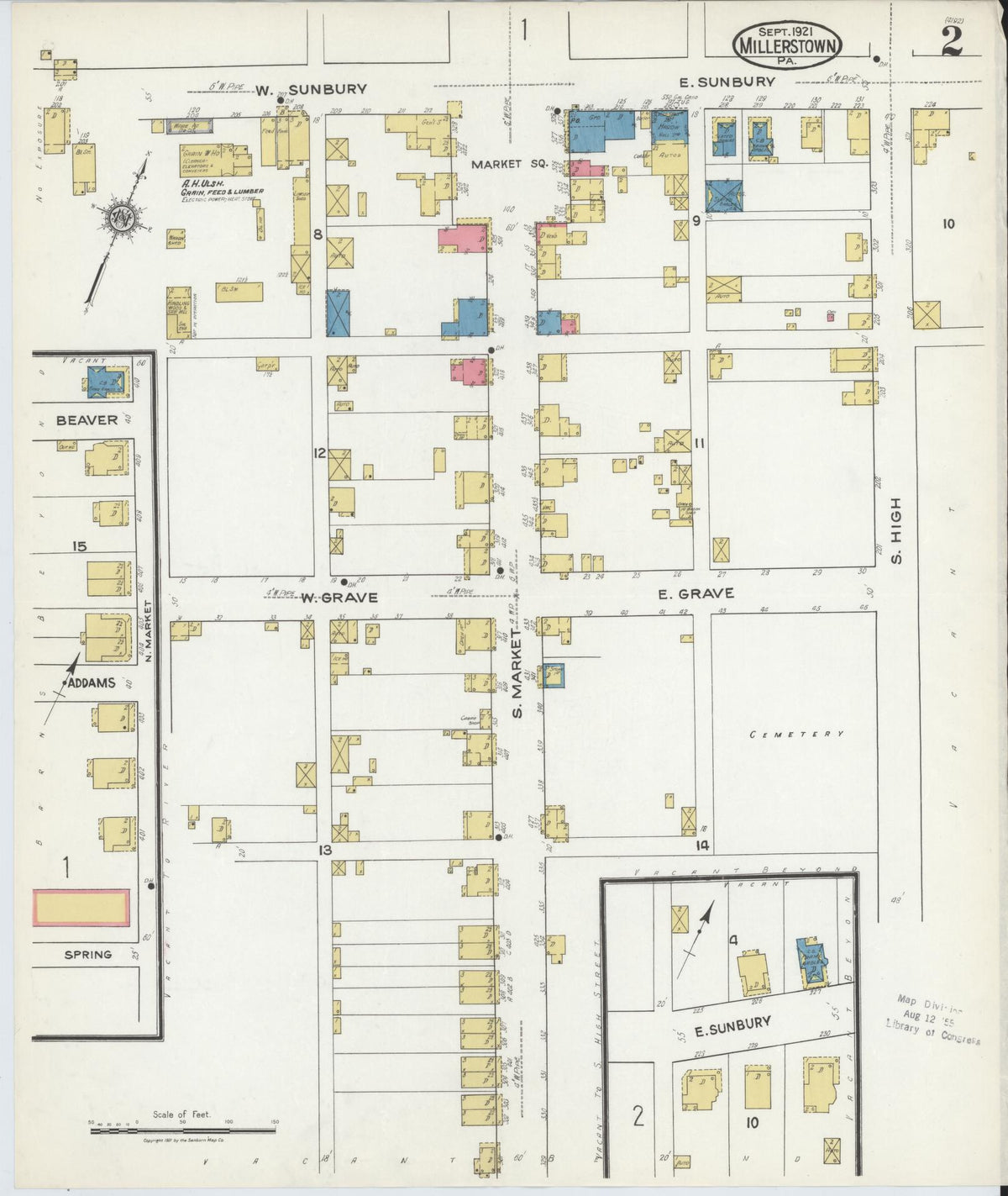 Sanborn Fire Insurance Map from Millerstown, Perry County, Pennsylvania (1921), Sheet #0002 - Historic Sanborn Fire Insurance Map Print, vintage old map wall art, antique decor, genealogy gift, Pennsylvania Pennsylvania map