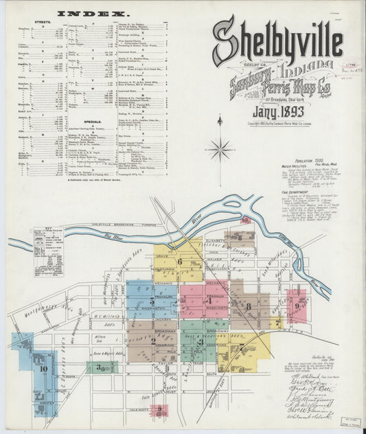 Sanborn Fire Insurance Map from Shelbyville, Shelby County, Indiana (1893), Sheet #0001 - Historic Sanborn Fire Insurance Map Print, vintage old map wall art, antique decor, genealogy gift, Indiana Indiana map