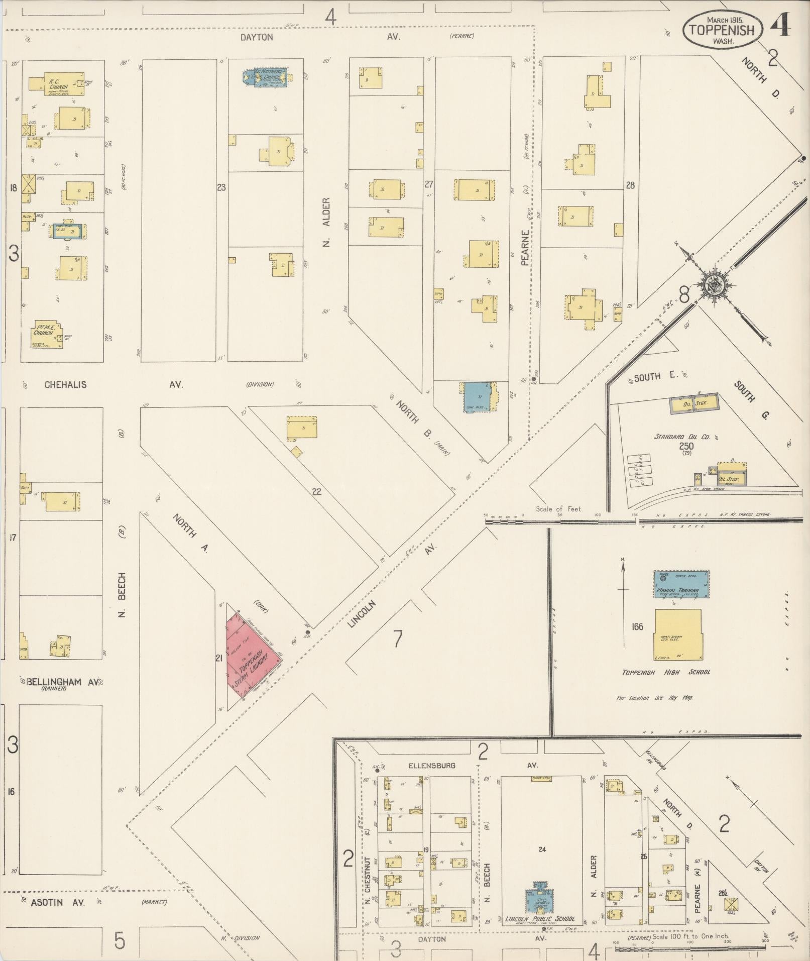 Sanborn Fire Insurance Map from Toppenish, Yakima County, Washington (1915), Sheet #0004 - Complete Map Set gallery image, historic Sanborn map, vintage wall art, Washington Washington