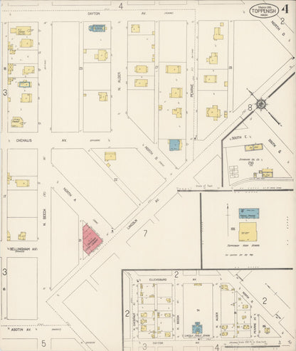 Sanborn Fire Insurance Map from Toppenish, Yakima County, Washington (1915), Sheet #0004 - Complete Map Set gallery image, historic Sanborn map, vintage wall art, Washington Washington