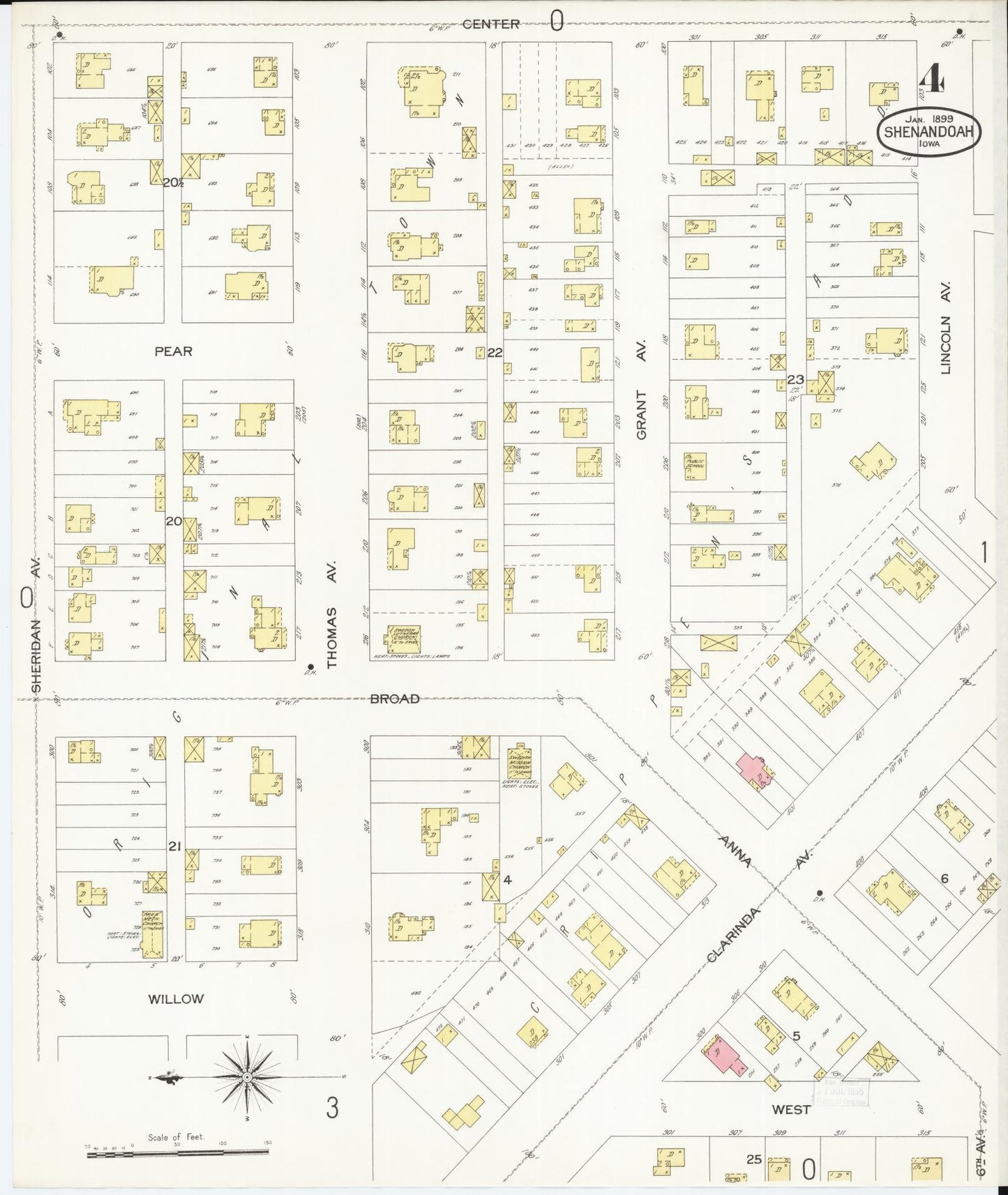 Sanborn Fire Insurance Map from Shenandoah, Page County, Iowa (1899), Sheet #0004 - Historic Sanborn Fire Insurance Map Print, vintage old map wall art