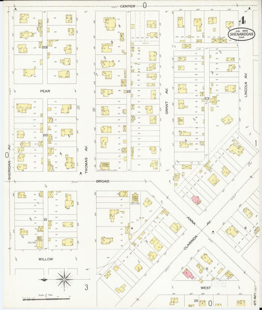 Sanborn Fire Insurance Map from Shenandoah, Page County, Iowa (1899), Sheet #0004 - Historic Sanborn Fire Insurance Map Print, vintage old map wall art