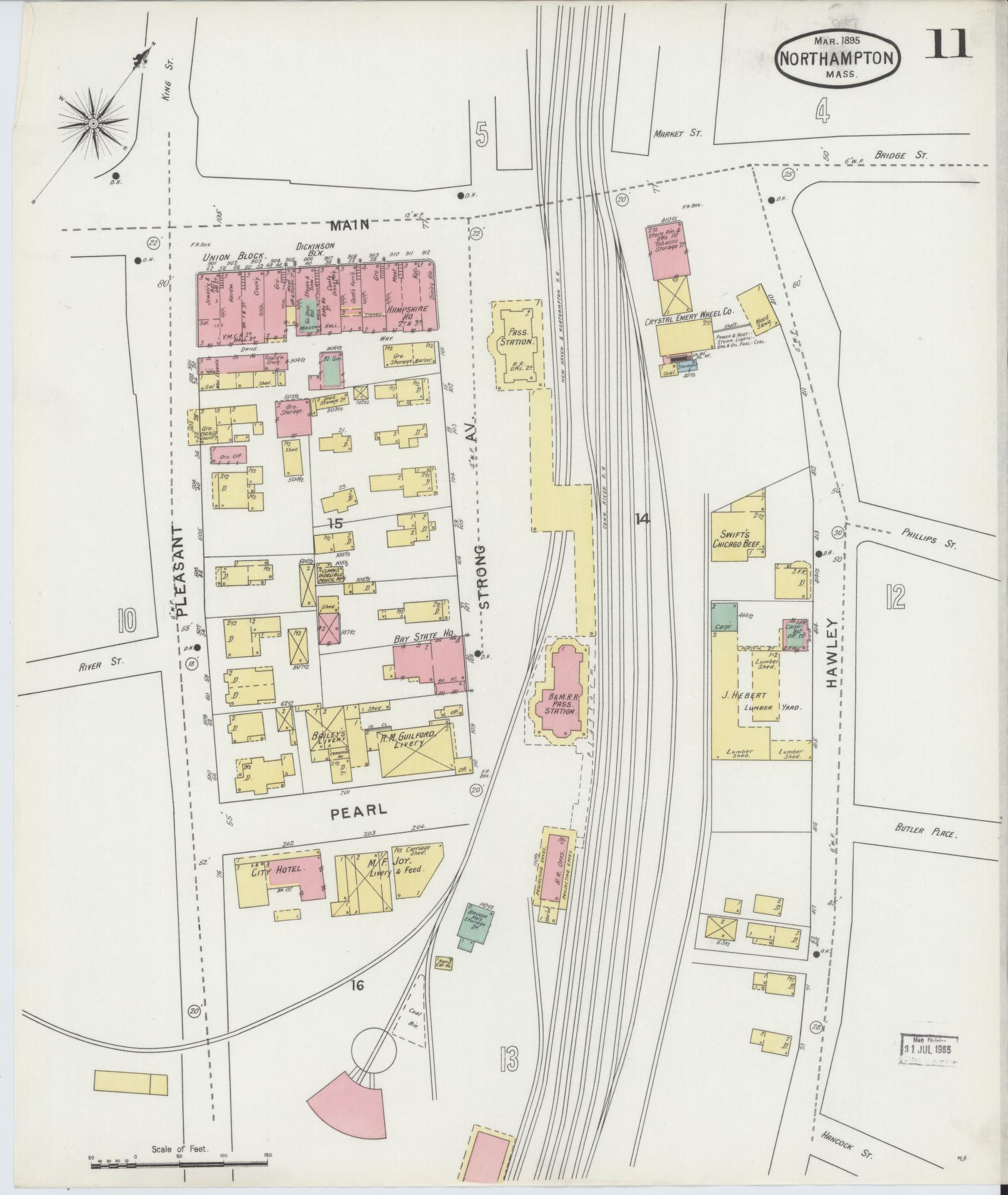 Sanborn Fire Insurance Map from Northampton, Hampshire County, Massachusetts (1895), Sheet #0011 - Complete Map Set gallery image, historic Sanborn map, vintage wall art, Massachusetts Massachusetts