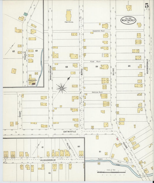 Sanborn Fire Insurance Map from Weatherly, Carbon County, Pennsylvania (1905), Sheet #0005 - Historic Sanborn Fire Insurance Map Print, vintage old map wall art, antique decor, genealogy gift, Pennsylvania Pennsylvania map