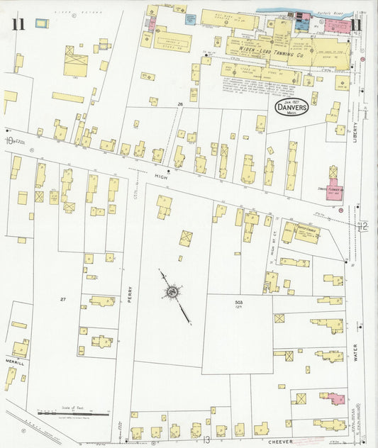 Sanborn Fire Insurance Map from Danvers, Essex County, Massachusetts (1927), Sheet #0011 - Historic Sanborn Fire Insurance Map Print, vintage old map wall art, antique decor, genealogy gift, Massachusetts Massachusetts map
