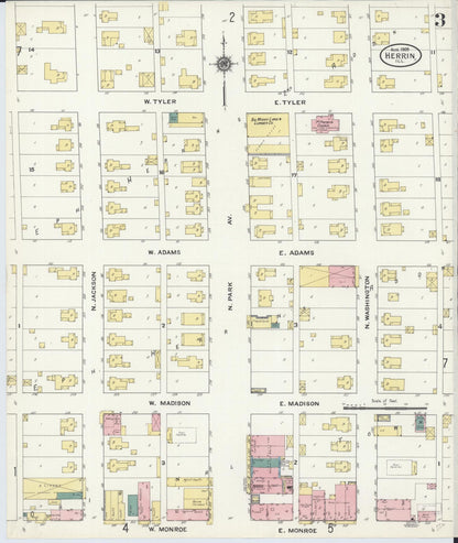 Sanborn Fire Insurance Map from Herrin, Williamson County, Illinois (1909), Sheet #0003 - Complete Map Set gallery image, historic Sanborn map, vintage wall art, Illinois Illinois