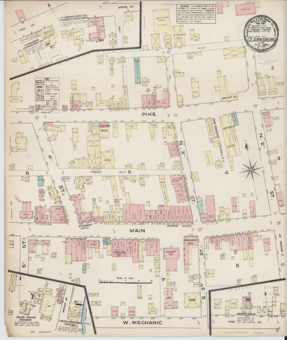 Sanborn Fire Insurance Map from Clarksburg, Harrison County, West Virginia (1884), Sheet #0001 - Historic Sanborn Fire Insurance Map Print, vintage old map wall art, antique decor, genealogy gift, West Virginia West Virginia map