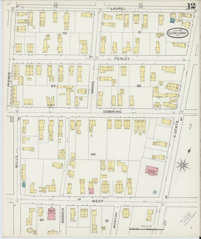 Sanborn Fire Insurance Map from Concord, Merrimack County, New Hampshire (1893), Sheet #0012 - Complete Map Set gallery image, historic Sanborn map, vintage wall art, New Hampshire New Hampshire