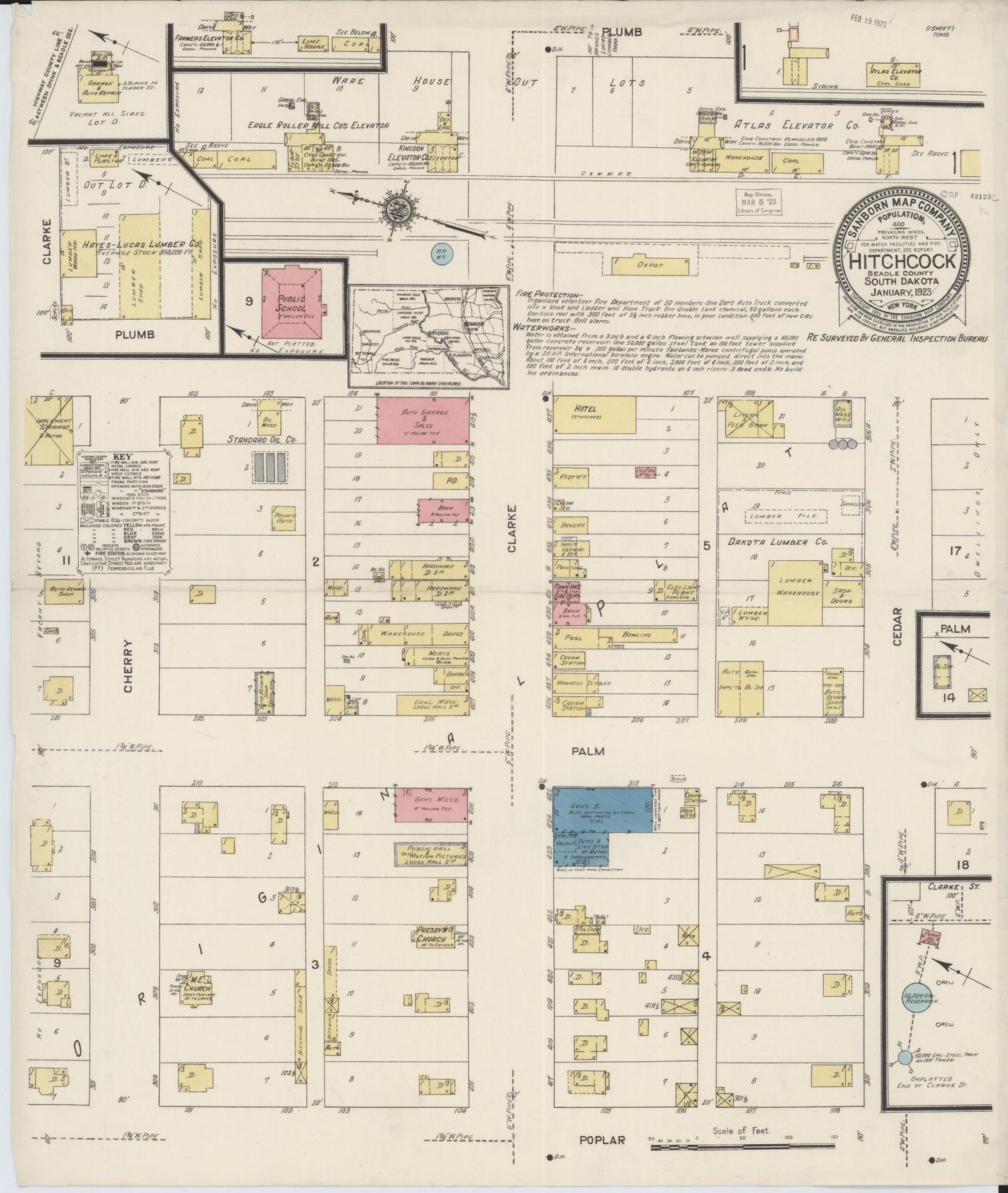 Sanborn Fire Insurance Map from Hitchcock, Beadle County, South Dakota (1923), Sheet #0001 - Historic Sanborn Fire Insurance Map Print, vintage old map wall art, antique decor, genealogy gift, South Dakota South Dakota map