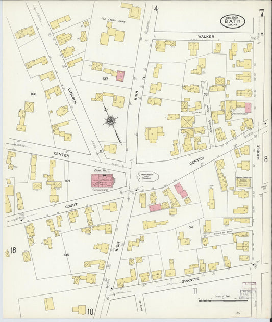 Sanborn Fire Insurance Map from Bath, Sagadahoc County, Maine (1909), Sheet #0007 - Historic Sanborn Fire Insurance Map Print, vintage old map wall art, antique decor, genealogy gift, Maine Maine map