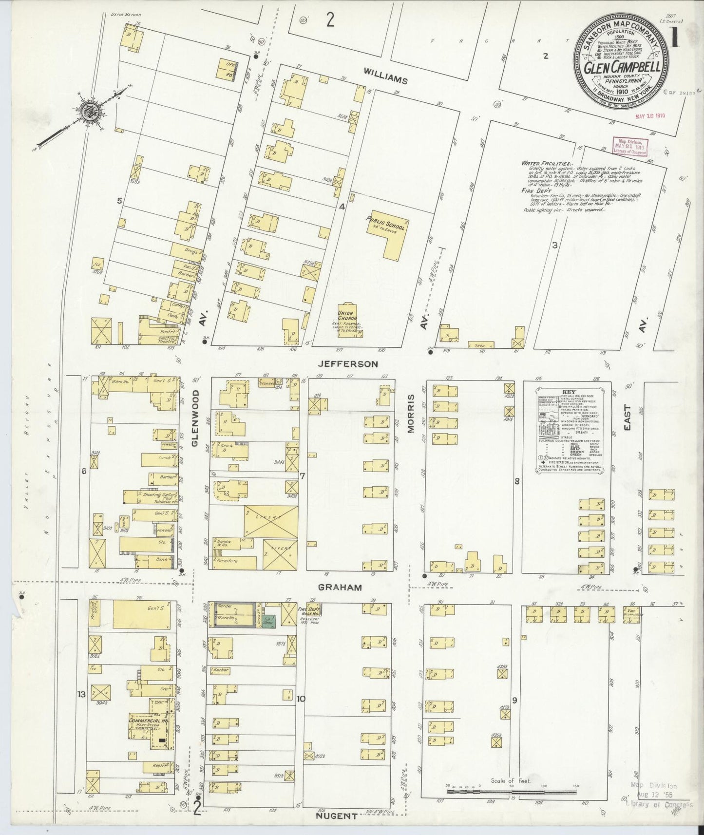 Sanborn Fire Insurance Map from Glen Campbell, Indiana County, Pennsylvania (1910), Sheet #0001 - Historic Sanborn Fire Insurance Map Print, vintage old map wall art, antique decor, genealogy gift, Pennsylvania Pennsylvania map