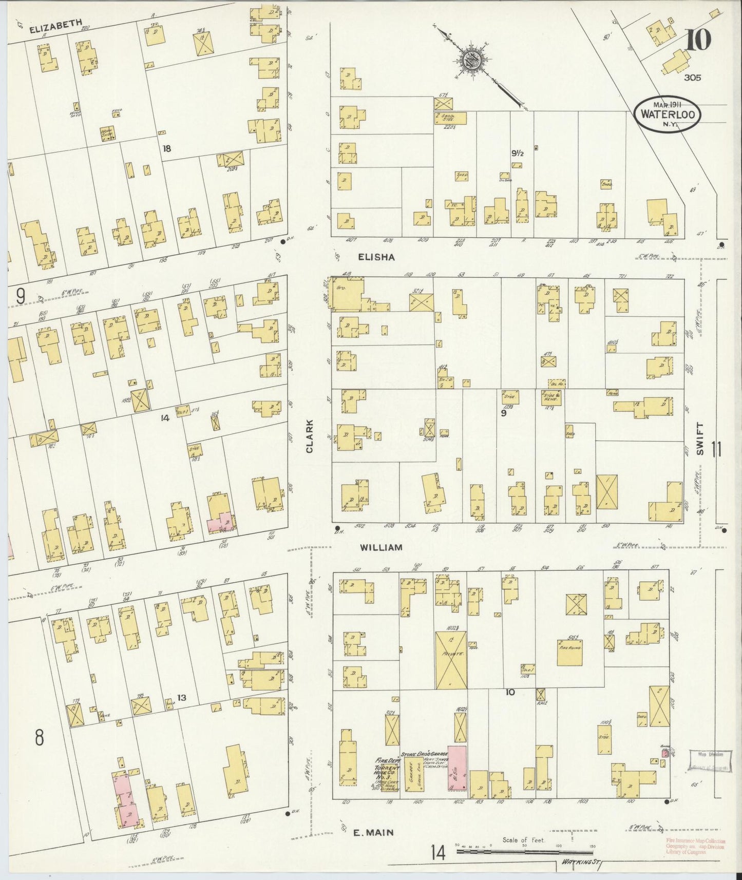 Sanborn Fire Insurance Map from Waterloo, Seneca County, New York (1911), Sheet #0010 - Complete Map Set gallery image, historic Sanborn map, vintage wall art, New York New York