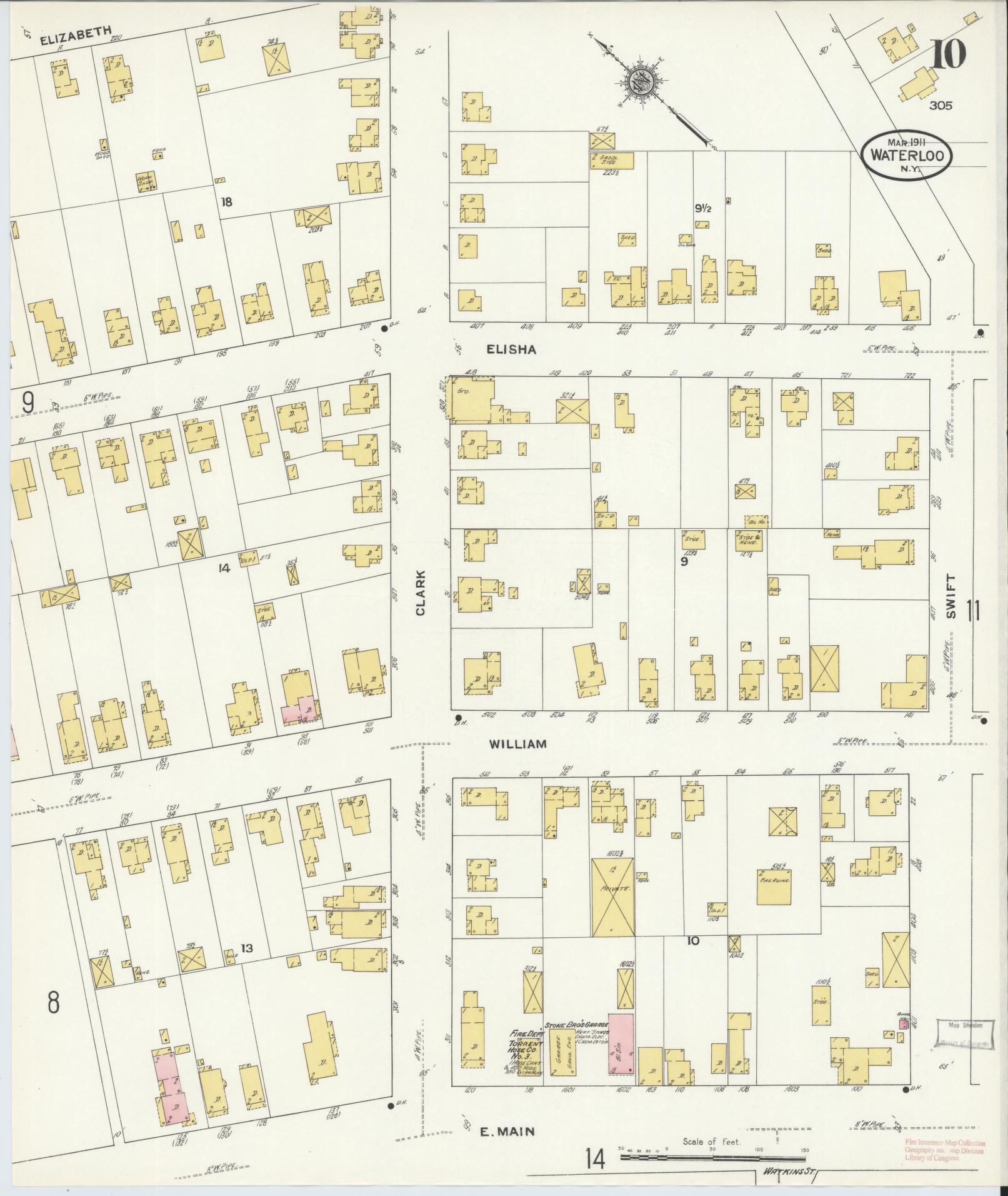 Sanborn Fire Insurance Map from Waterloo, Seneca County, New York (1911), Sheet #0010 - Complete Map Set gallery image, historic Sanborn map, vintage wall art, New York New York