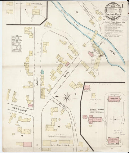Sanborn Fire Insurance Map from Saxton's River, Windham County, Vermont (1885), Sheet #0001 - Complete Map Set gallery image, historic Sanborn map, vintage wall art, Vermont Vermont