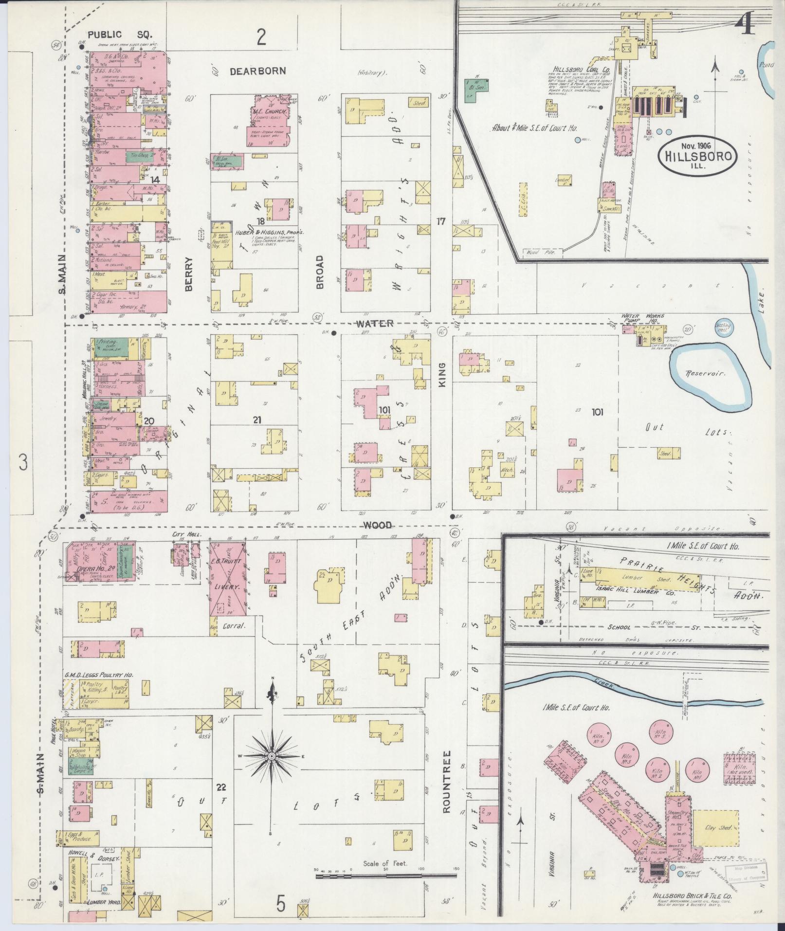 Sanborn Fire Insurance Map from Hillsboro, Montgomery County, Illinois (1906), Sheet #0004 - Historic Sanborn Fire Insurance Map Print, vintage old map wall art, antique decor, genealogy gift, Illinois Illinois map