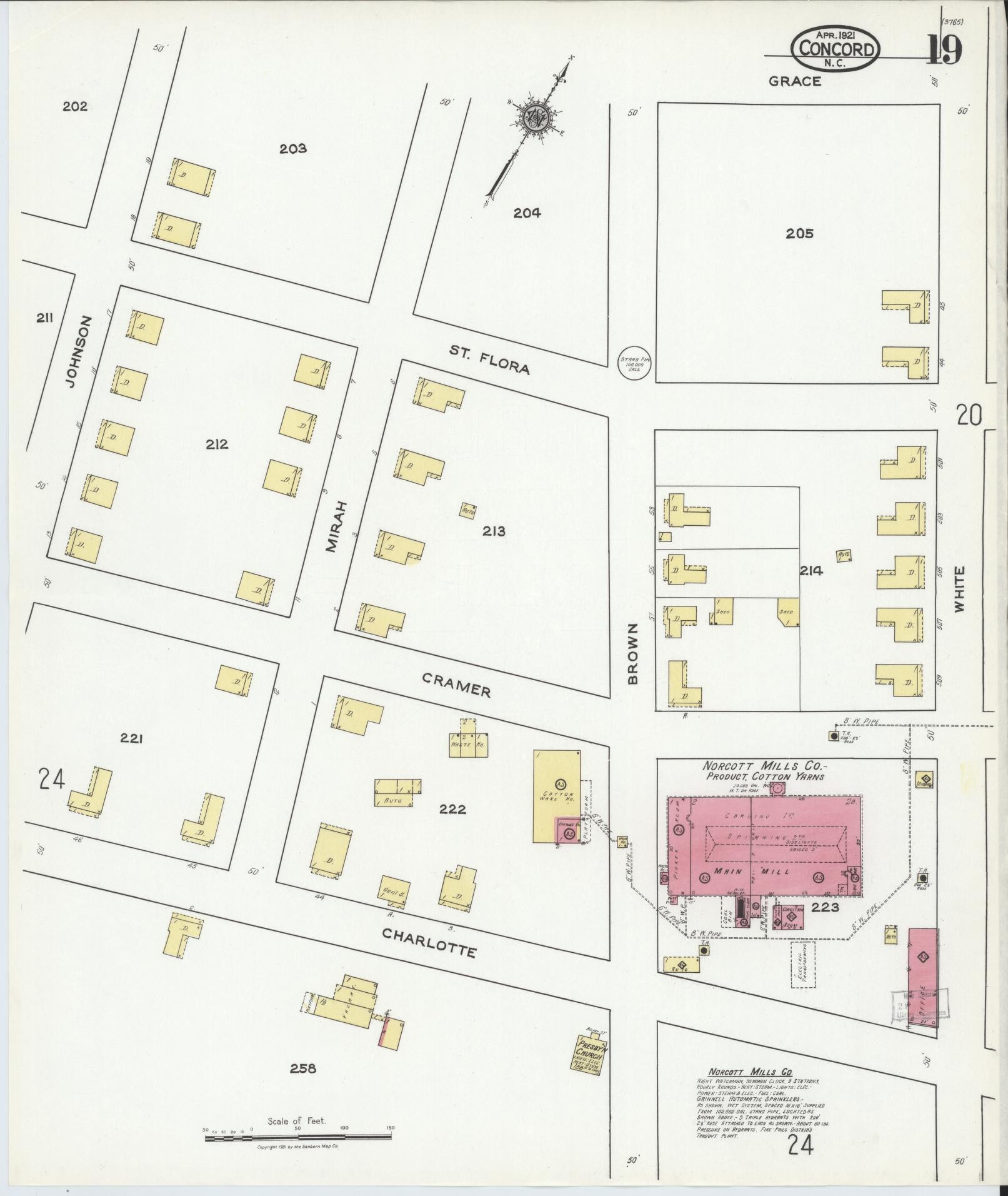 Sanborn Fire Insurance Map from Concord, Cabarrus County, North Carolina (1921), Sheet #0019 - Historic Sanborn Fire Insurance Map Print, vintage old map wall art, antique decor, genealogy gift, North Carolina North Carolina map