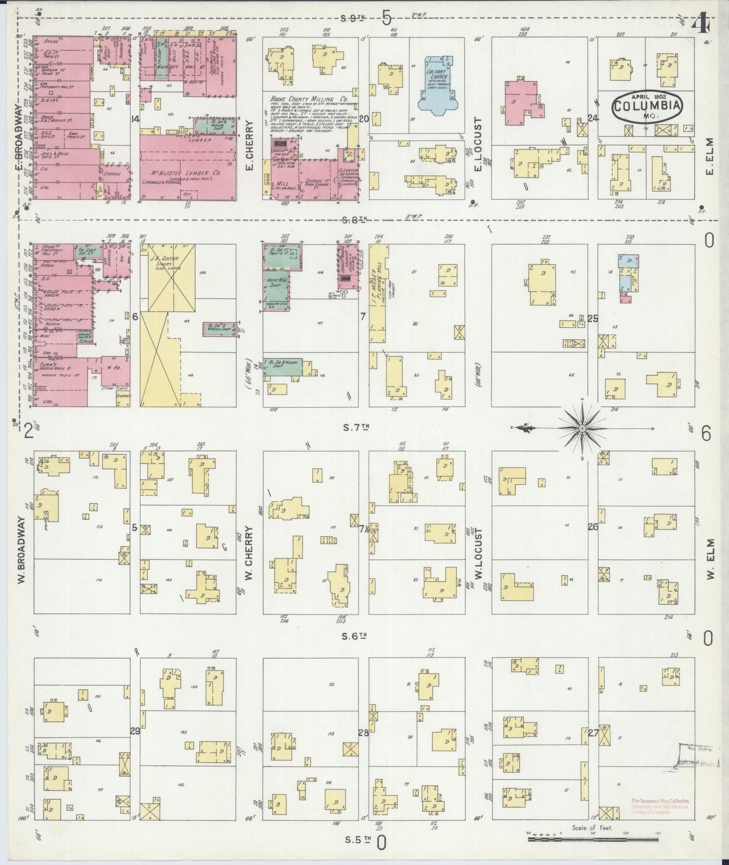 Sanborn Fire Insurance Map from Columbia, Boone County, Missouri (1902), Sheet #0004 - Historic Sanborn Fire Insurance Map Print, vintage old map wall art, antique decor, genealogy gift, Missouri Missouri map