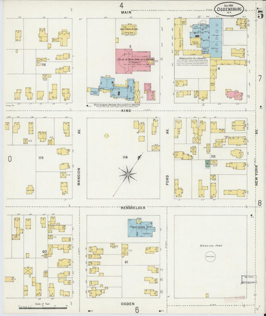 Sanborn Fire Insurance Map from Ogdensburg, St. Lawrence County, New York (1898), Sheet #0005 - Historic Sanborn Fire Insurance Map Print, vintage old map wall art, antique decor, genealogy gift, New York New York map