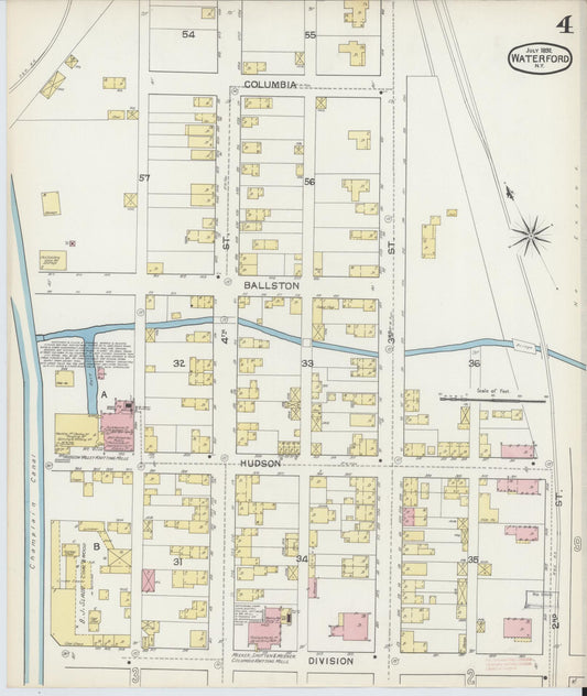 Sanborn Fire Insurance Map from Waterford, Saratoga County, New York (1892), Sheet #0004 - Historic Sanborn Fire Insurance Map Print, vintage old map wall art, antique decor, genealogy gift, New York New York map