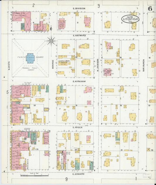 Sanborn Fire Insurance Map from Litchfield, Montgomery County, Illinois (1905), Sheet #0006 - Historic Sanborn Fire Insurance Map Print, vintage old map wall art, antique decor, genealogy gift, Illinois Illinois map