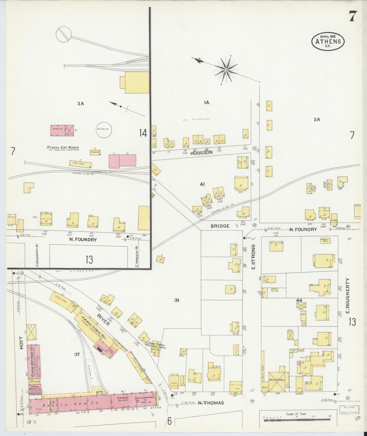 Sanborn Fire Insurance Map from Athens, Clarke County, Georgia (1908), Sheet #0007 - Complete Map Set gallery image, historic Sanborn map, vintage wall art, Georgia Georgia