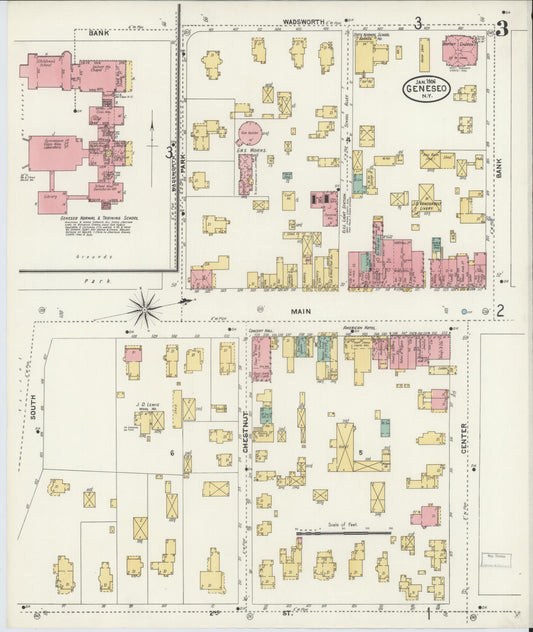 Sanborn Fire Insurance Map from Geneseo, Livingston County, New York (1906), Sheet #0003 - Historic Sanborn Fire Insurance Map Print, vintage old map wall art, antique decor, genealogy gift, New York New York map