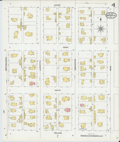 Sanborn Fire Insurance Map from Rochelle, Ogle County, Illinois (1904), Sheet #0004 - Complete Map Set gallery image, historic Sanborn map, vintage wall art, Illinois Illinois