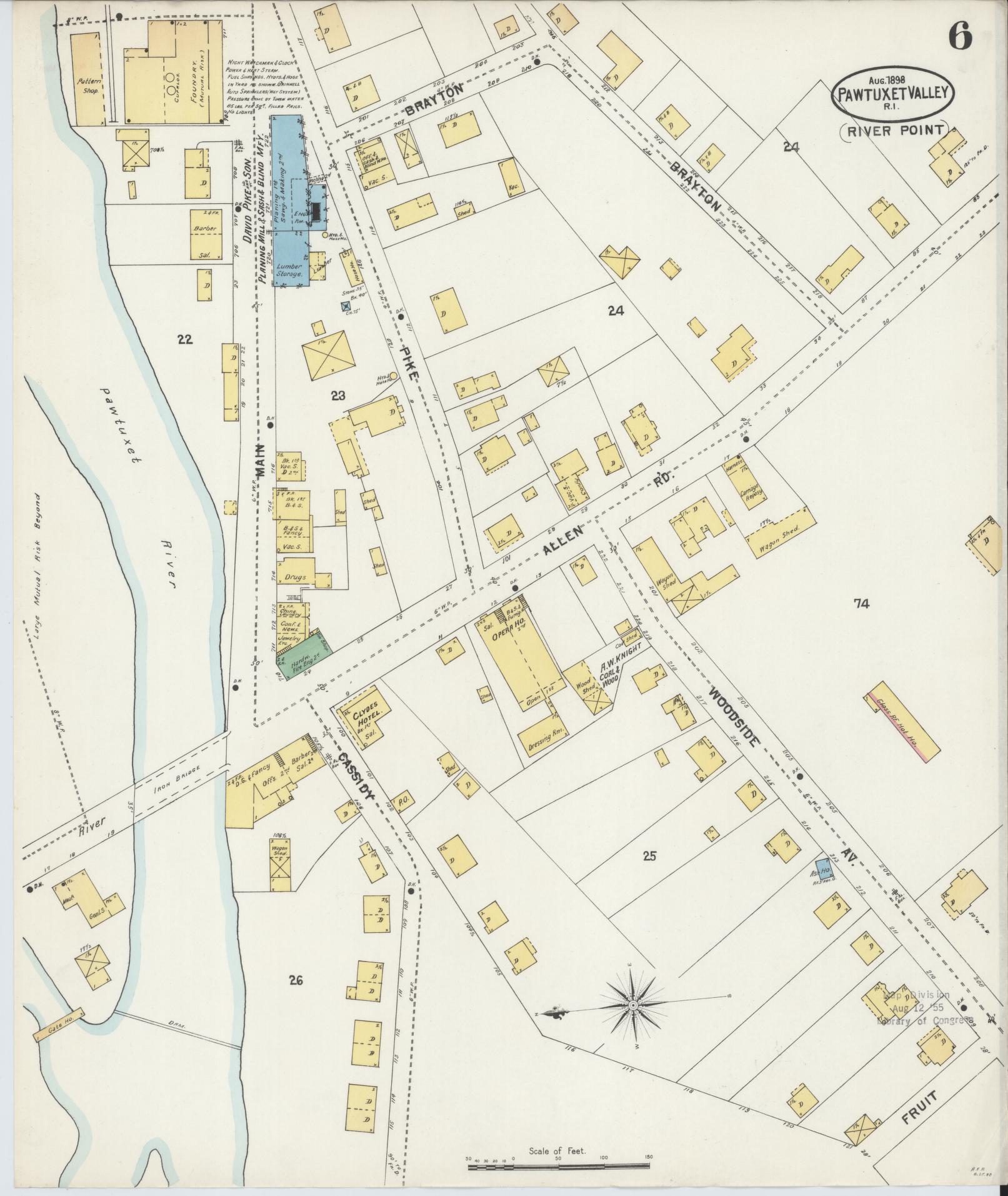 Sanborn Fire Insurance Map from Pawtuxet Valley, Kent and Providence Counties, Rhode Island (1898), Sheet #0006 - Historic Sanborn Fire Insurance Map Print, vintage old map wall art, antique decor, genealogy gift, Washington Washington map