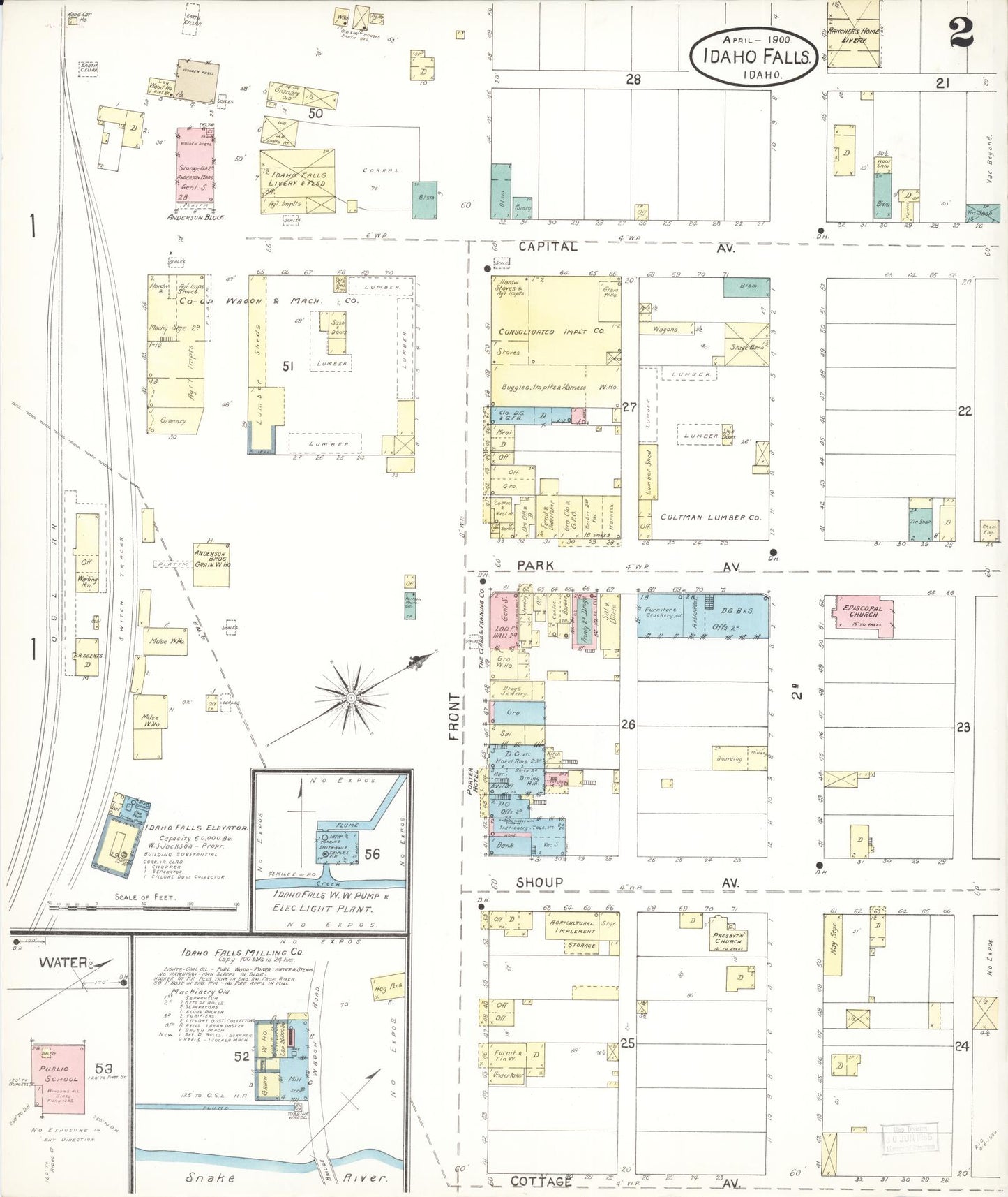 Sanborn Fire Insurance Map from Idaho Falls, Bonneville County, Idaho (1900), Sheet #0002 - Historic Sanborn Fire Insurance Map Print, vintage old map wall art, antique decor, genealogy gift, Idaho Idaho map