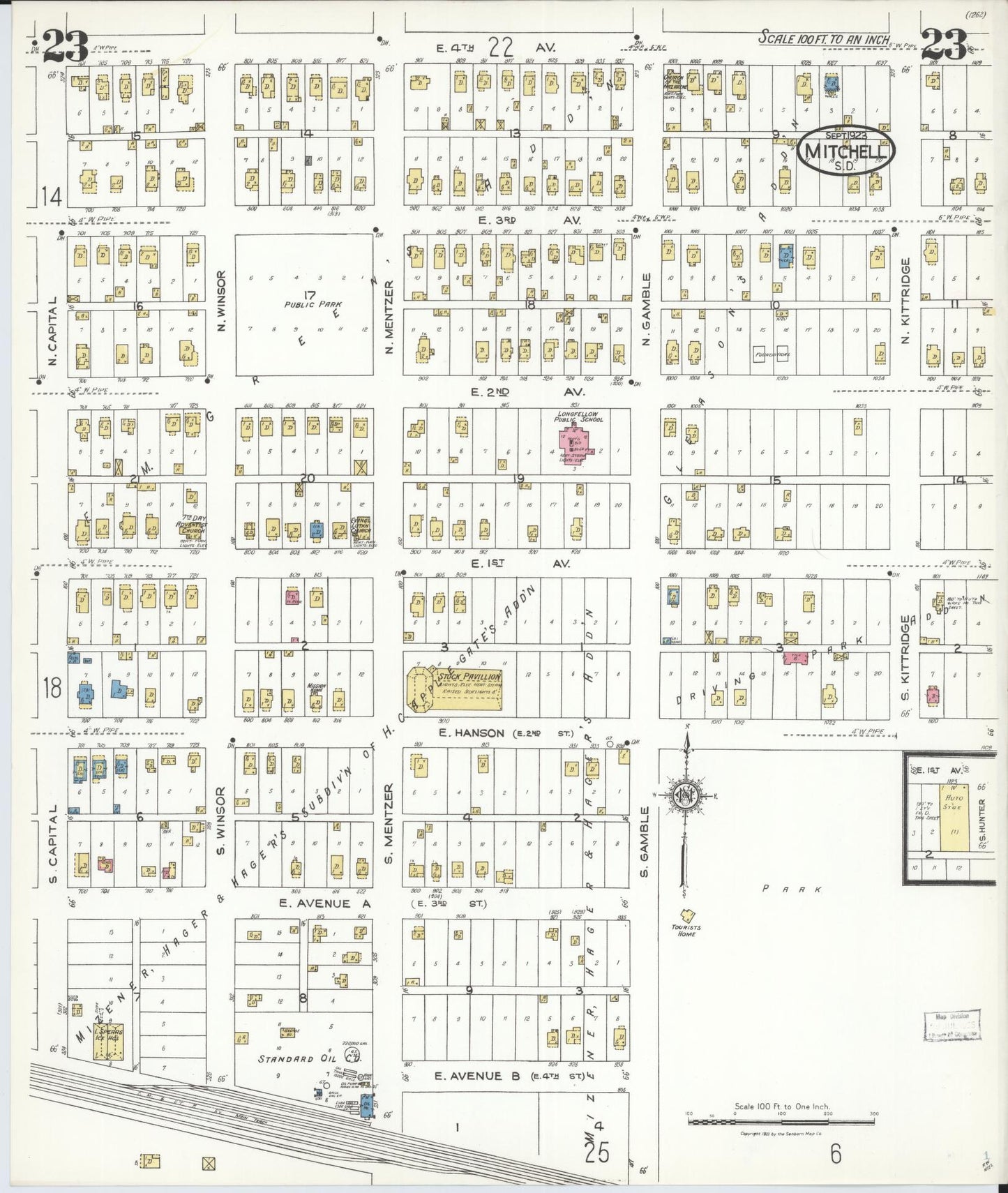 Sanborn Fire Insurance Map from Mitchell, Davison County, South Dakota (1923), Sheet #0023 - Complete Map Set gallery image, historic Sanborn map, vintage wall art, South Dakota South Dakota